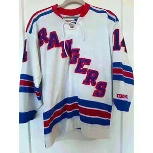 Vintage CCM Jersey Men White Theoren Fleury #14 New York Rangers Ice Hockey Team